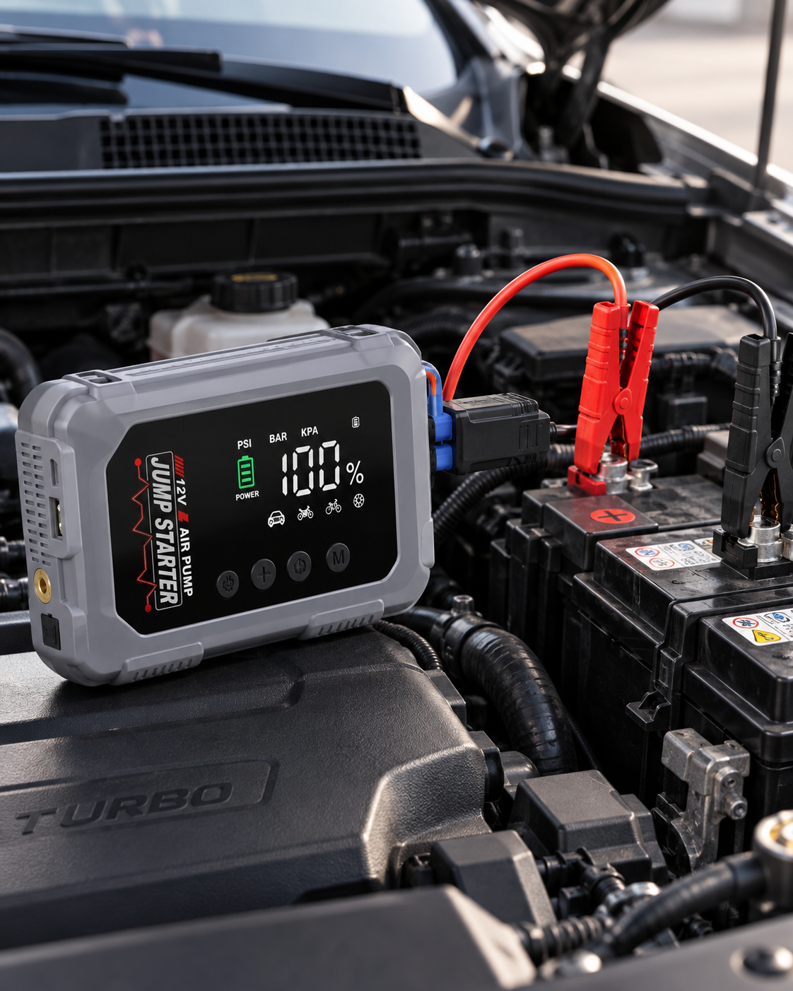 5-in-1 Portable Jump Starter, Air Compressor, Power Bank & LED Light