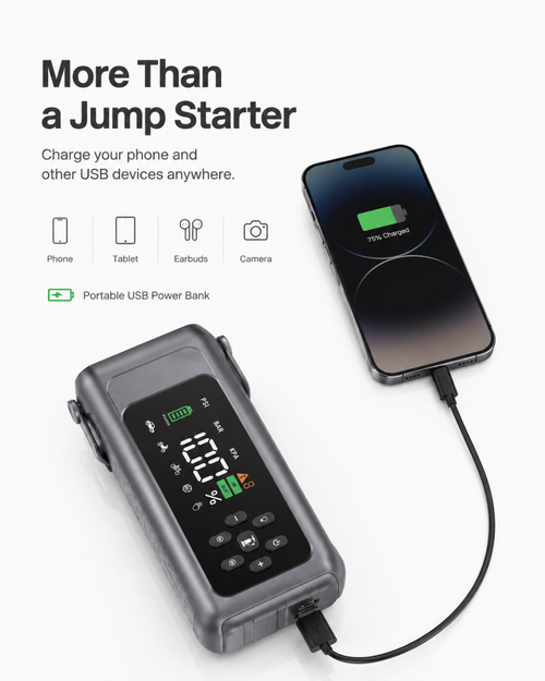 5-in-1 Portable Jump Starter – Jump Starter, Air Compressor, Power Bank & LED Light