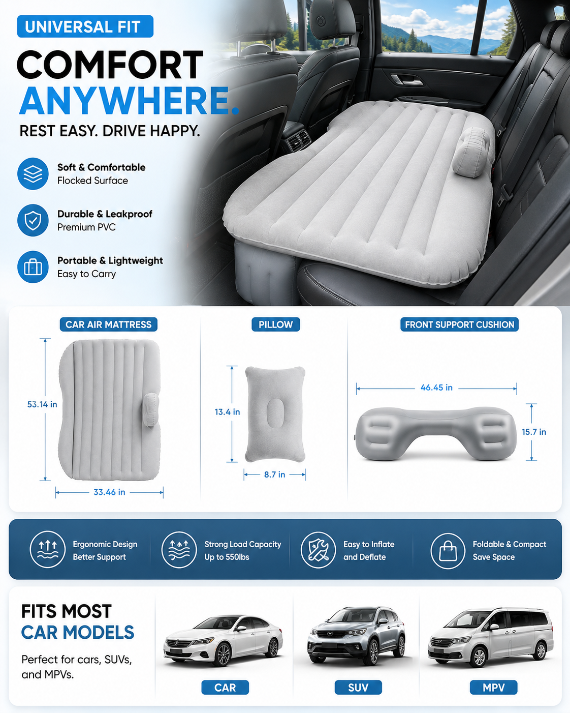 Inflatable Car Travel Bed Mattress – Universal