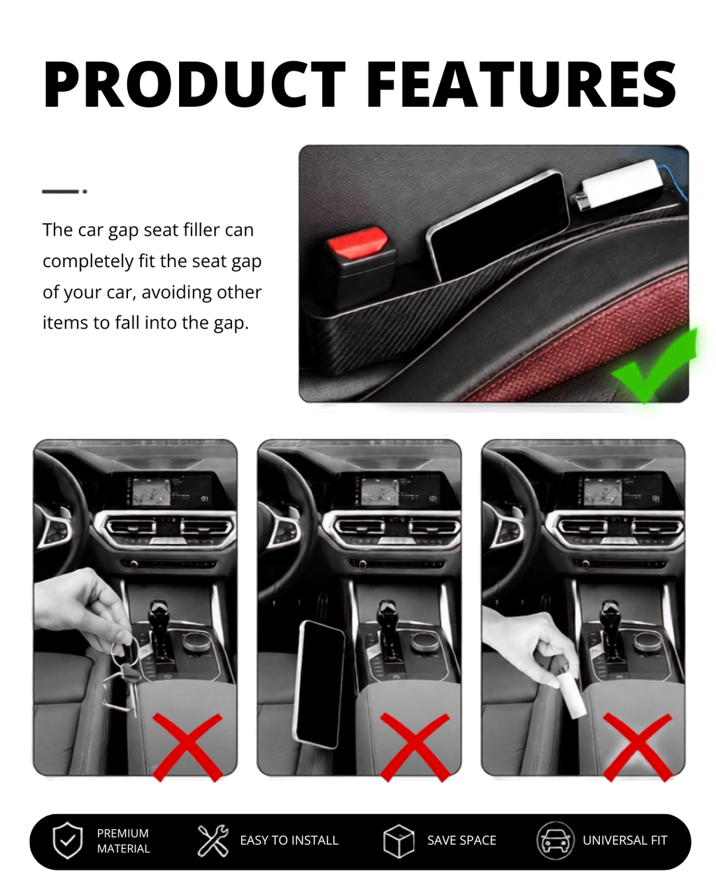 Car Seat Gap Filler Organizer – 2-Piece Set