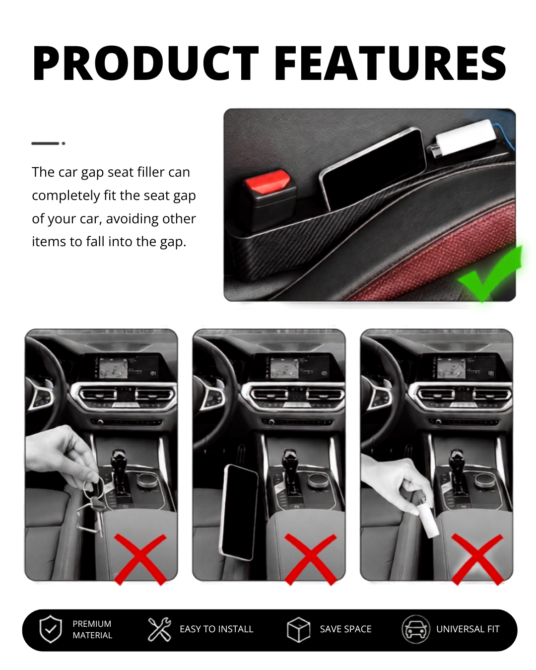 Car Seat Gap Filler Organizer – 2-Piece Set